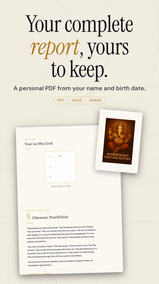 Personalised PDF numerology report preview