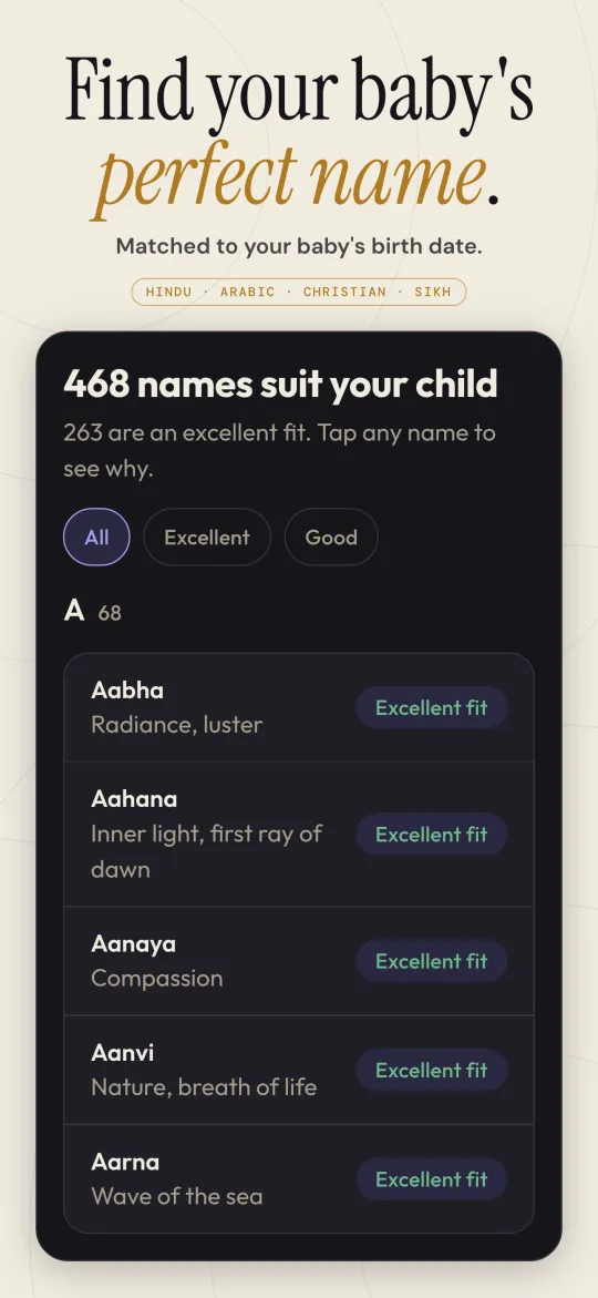 Baby name suggestions matched to a birth date