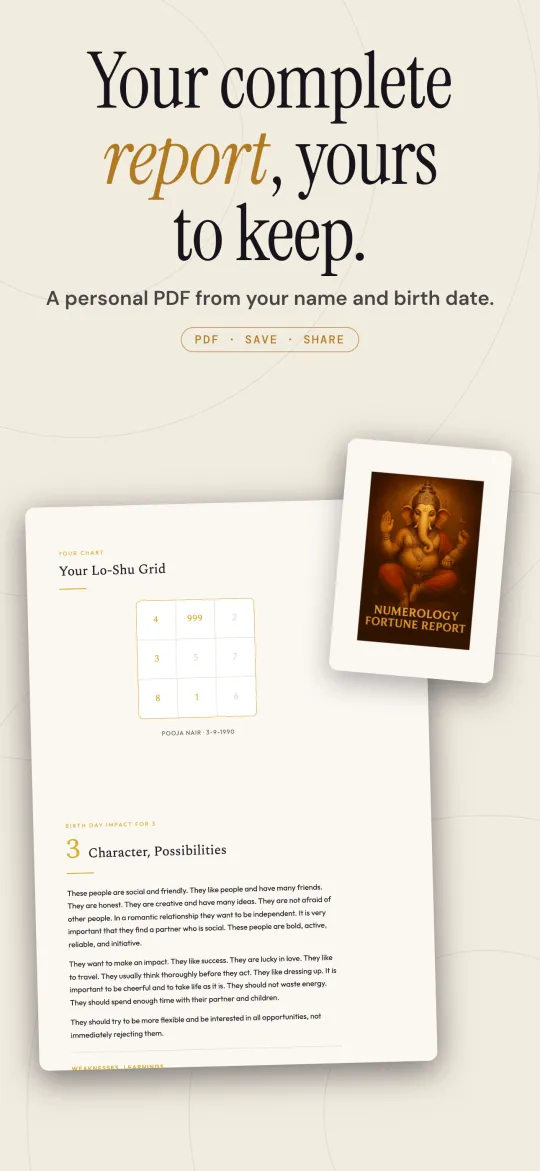 Personalised PDF numerology report preview