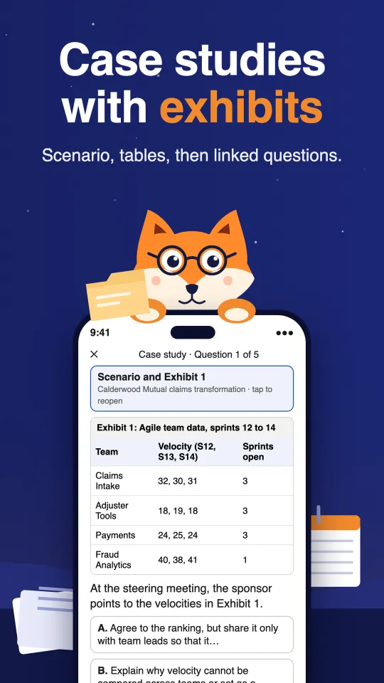 A case study with an exhibit table and linked questions